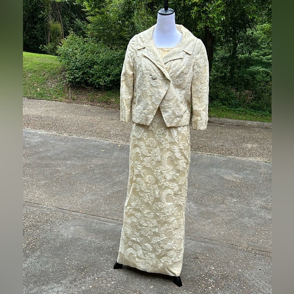 Vintage 1960s wedding or mother of bride dress & jacket Clifton Wilhite M maxi - Picture 4 of 16